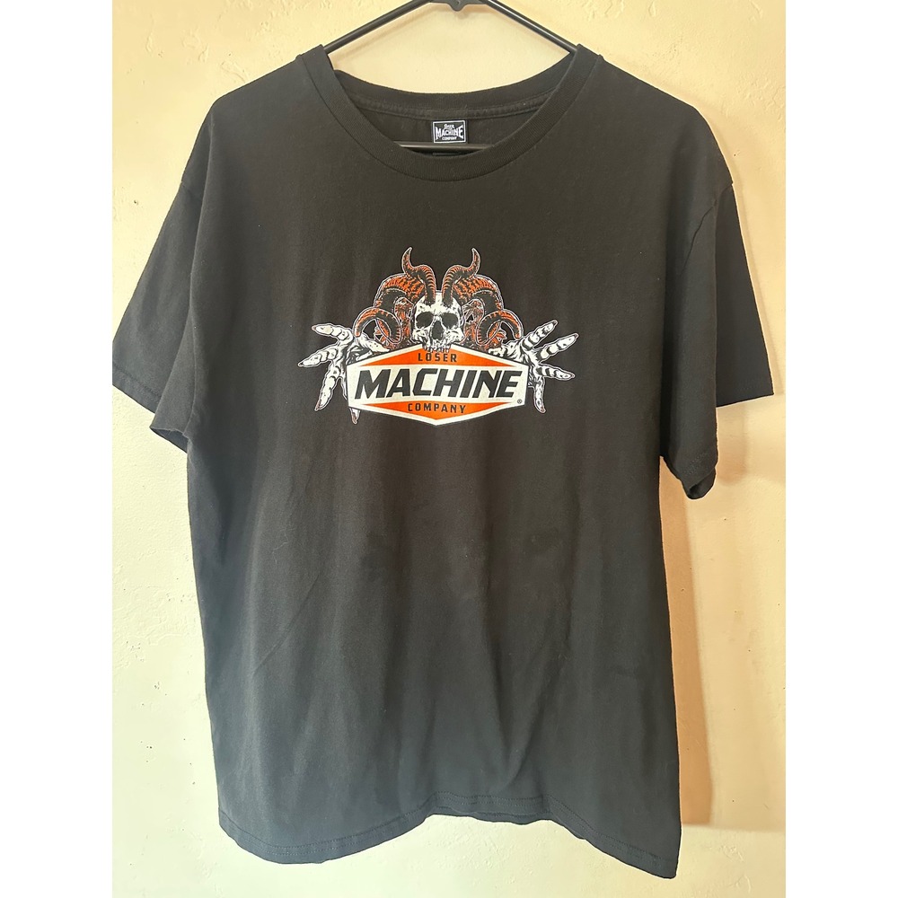 Loser Machine Company Mens Black Graphic T-Shirt Skull Sworn To Fun Large